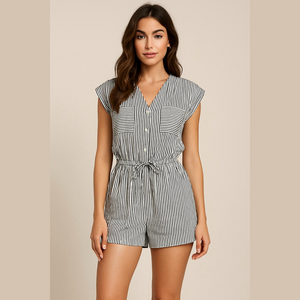 Michael Stars Talula Romper in Black and White Stripe